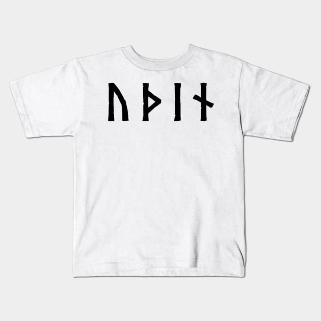 Odin Norse Black Futhark Runes Pagan Nordic Kids T-Shirt by Blue Pagan